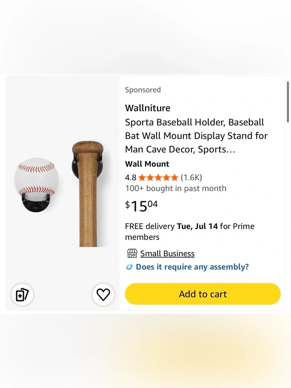 Baseball/Baseball Bat Wall Mount Display Rack - Black (Set of 2)